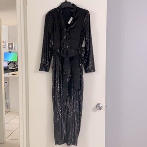 Sequin Belted long Sleeve Jumpsuit